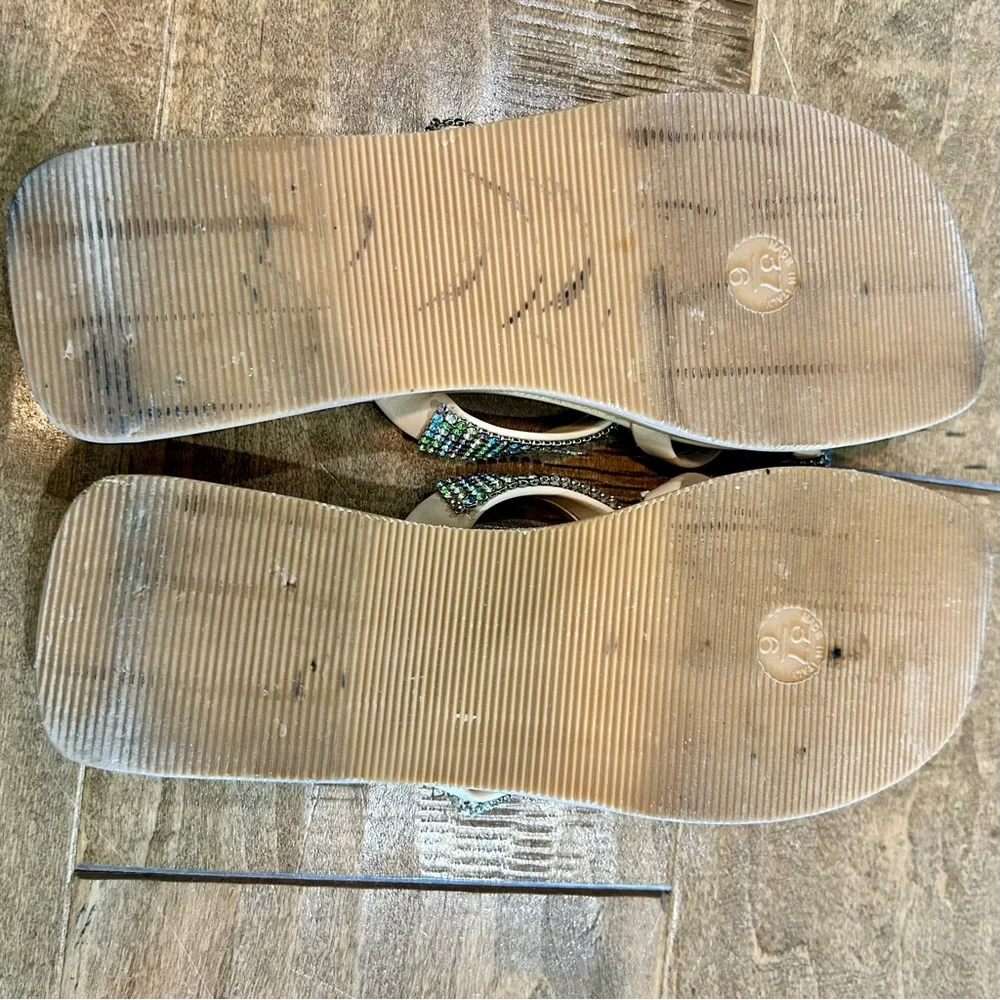 Patrizia Pepe Women’s Firenze Rhinestone Sandals Tan Size 6 37 FLAW